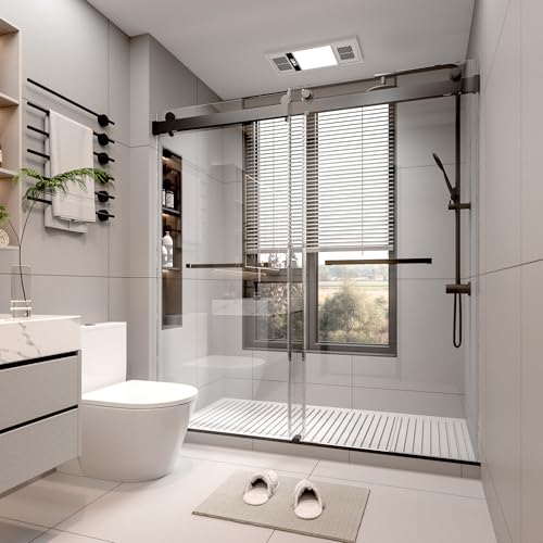 Image of 68-72 inch W x 76 inch H Frameless Double Sliding Shower Door w /Soft-Close, Bathroom Glass Doors with 3 /8 inch (10mm) SGCC Tempered Glass & Stainless Steel Handle, Reversible Installation, Matte Black