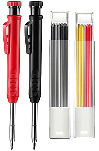 Robusto marcador de agujeros profundos con base de aceite, portaminas de carpintero, herramientas de bricolaje, marcador en madera, metal, azulejos de hormigón (negro + rojo) Cover