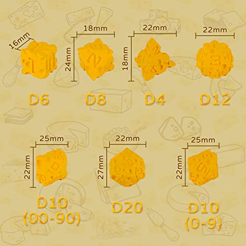 Dnd Cheese Dice 3D Printed 7Pcs Polyhedral Food Themed Dice Set Great For Dungeons And Dragons, Pathfinder, Tabletop Rpg, Mtg Game #TOP5