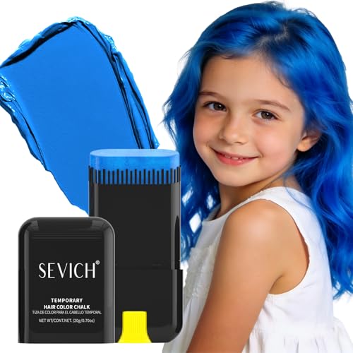 SEVICH Temporary Hair Chalk Comb Blue,Hair Color for Kids,8 Dye Colours,Quick Drying & Easy Cleaning,Perfect for Halloween,Children's Day,Cosplay & Parties,20g