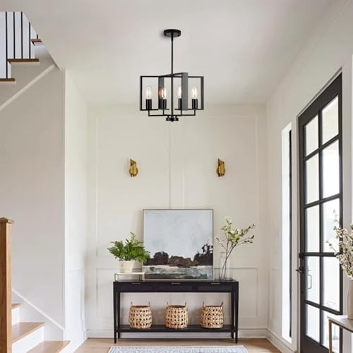 HFYOXK Modern Chandeliers for Dining Room, Black Farmhouse Chandelier, 4 Lights Industrial Pendant Light Fixture Adjustable Hanging Lights for Living Room Entryway Kitchen (Black, 16.14"【4 Lights】) by HFYOXK - Used condition - Image 2