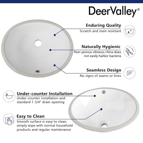 DeerValley Oval Undermount Bathroom Sink White Ceramic Overflow 17"x13" by DeerValley - Image 2