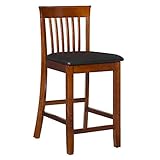 Linon Triena Red Cherry Wood Black Vinyl Padded Seat - 24 inch