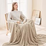 EMME Kuscheldecke Flauschige - 3D-Touch-Erlebnis Fleecedecke, Weiche Warme Wolldecke Überwurfdecke, Couchdecke, Decke für Sofa, Tagesdecke, Wohndecke, Beige, 130 x 150 cm