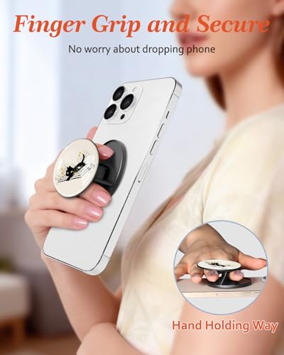 Image of Magnetic Phone Grip, Cute Finger Grip Phone Stand, Black Cat