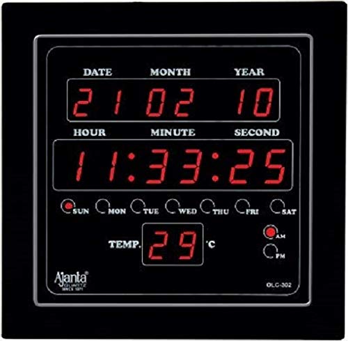Ajanta Quartz Digital Red LED Sqare Wall Clock OLC - 302 (25.4 cm x 25.4 cm x 3.5 cm)