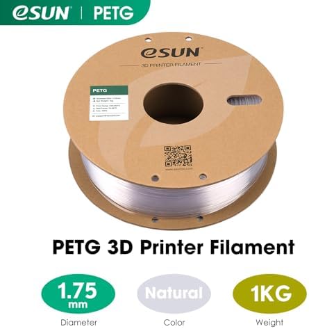 eSUN filament do drukarki 3D PETG, filament PETG 1,75 mm, dokładność wymiarów +/- 0,05 mm, 2,2 funta (1 kg), szpula, filament 3D do drukarek 3D