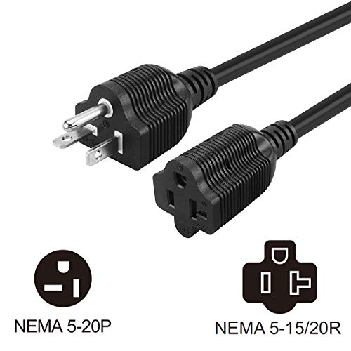 6-Feet (1.8Meter) Nema 5-20P Extension Cord, 12Awg Nema 5-20P To 5-20R Extension Power Cable,20Amp T Blade Male To Female Cable, Nema 5-20P To 5-15/20R Comb Adapter Cable #TOP4