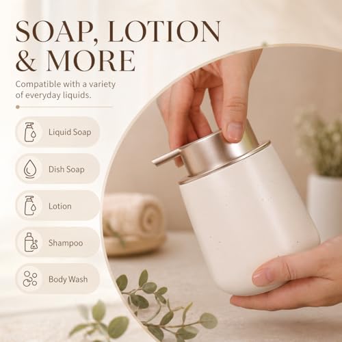 Image of Bosilunlife Hand Soap Dispenser - 12oz Ceramic Soap Dispenser Bathroom Refillable Liquid Soap Pump Dispenser for Bathroom Kitchen Dispenser for Dish Soap with Easy-to-Press Pump