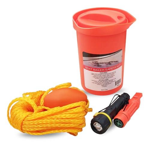 LEDADVANTAGE Safety Boat Bailer Bucket Kit (Rope & Float, Whistle, Mirror & Compass)