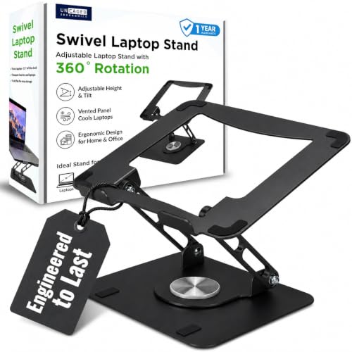Uncaged Ergonomics Swivel Laptop Stand for Desk, Adjustable Computer iPad Stand for Desk w/ 360 Rotation, Portable Laptop Holder for Home Office Ergonomic Supplies (Black)