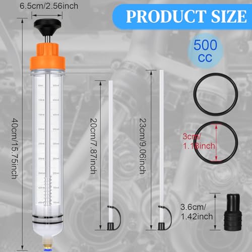 Gisafai 500cc Fluid Extractor Automotive Pump Manual Oil Extractor Pump Syringe for Gasoline Hand Cleaner for Power Steering, Hydraulic Fluid(Orange) by Gisafai - Image 2