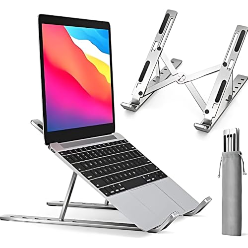 Suporte De Alumínio De Luxo Para Notebook Ajustável Com 6 Ângulos Ajustáveis - Dobrável E Ergonômico Para Desktop Portátil Compatível Com Macbook, Ipad, Hp, Dell (ETC) 10-17' - Linha Premium