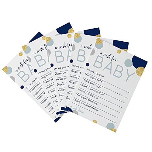 Navy And Gold Wishes For Baby Shower Cards, Memories And Advice Notes – Party Activity For Guests - Wishing Well, Birthday Time Capsule Boy – Little Star Theme Royal Prince, 20 Pack #TOP2
