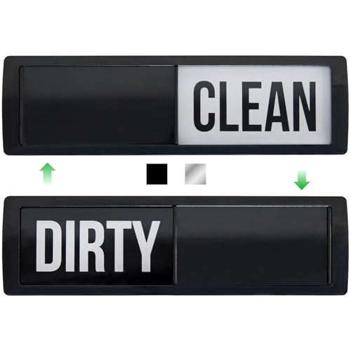 GORILLA GRIP Strong Dishwasher Magnet Clean Dirty Sign, Large Letters for Easy Read, Optional Adhesive Sticker for Non-Magnet Surfaces, Non-Scratch Sliding Dish Washer Magnets, Kitchen Decor, Black