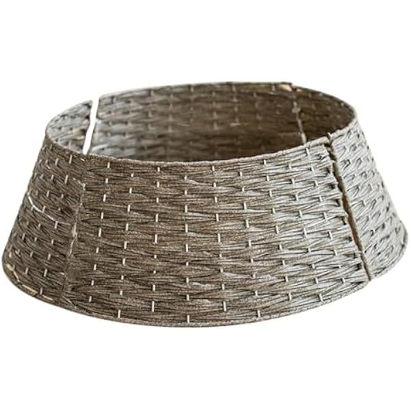 Generic Christmas Tree Base Cover Grey Handmade Woven Rattan Tree Skirt Collar for Artificial Holiday Decoration