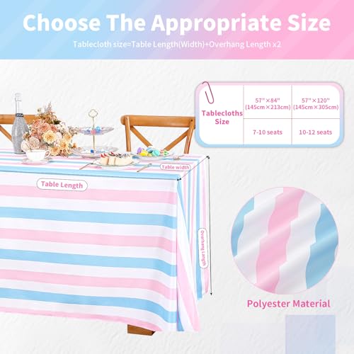 Pink White Blue Striped Rectangle Tablecloth 57x120 Inch Baby Shower Decor by SoarDream - Used condition - Image 3