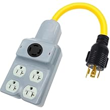 240V إلى 120 V محول، مولد التوصيل NEMA L14-30 P إلى L14-30 R و 4 ميناء 5-20 R/5-15 R 4 الشق تويست قفل 30 أمبير ذكر التوصيل إلى وعاء الإناث لورشة RV النشاط في الهواء الطلق رمادي
