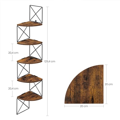 VASAGLE Scaffale Angolare a Parete con 5 Ripiani | Libreria Angolare, Mensole da Muro ad Angolo, Marrone e Nero, Collezione ISLAND LLS851B01 - Immagine 2