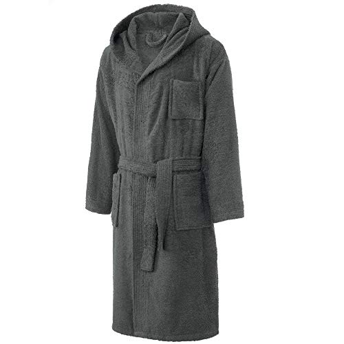 CelinaTex Borkum Albornoz Capucha Uni Largo Bolsillos de Parche Bolsillo de Pecho Caballeros 100% Algodón M Gris Antracita