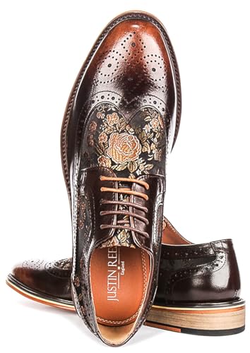 Ross Men's Lace Up Floral Brogue Shoe Shoes (Dark Brown, US 8)4
