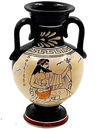Attic White Ground Greek Amphora Vase 13cm,God Poseidon