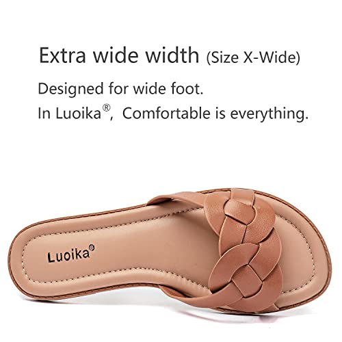 Luoika Women's Wide Width Flat Slides Sandals, Casual Comfortable Summer Beach Shoes Slip on Slide Sandal for Women.2