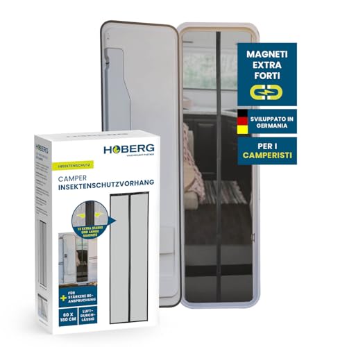 Hoberg Zanzariera per carrello da campeggio, 60 x 180 cm, zanzariera per porta con nastri magnetici XXL, protezione dagli insetti per roulotte, zanzariera magnetica, chiusura automatica