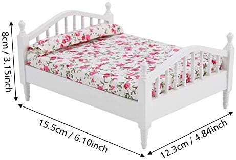 1:12 Scale Flower Pattern Miniature Dollhouse Double Bed DIY Simulation Fairy Doll House for Training Kids Ability