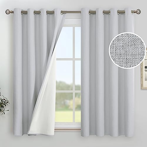 Image of YoungsTex Light Grey Linen Blackout Curtains 45 Inch Length for Bedroom, Room Darkening Drapes with Grommets Thermal Insulated for Short Window, 2 Panels, 52 X 45 Inch