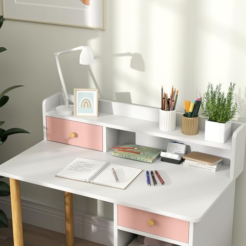 Miniatura 8 de Aiyaplay Juego De Escritorio Y Silla Para Niños De 3 Años Pupitre Infantil Con Cajones Compartimento Y Estantes Para Dormitorio Sala Estudio Rosa Y Blanco