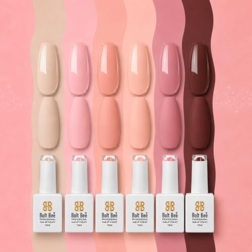 Image of Bolt Bee Gel Polish Kit Gel Polish Set,6 Colors Light Soft Sakura White Nude Spring Soak Off Nail Art Design Manicure Kit at Home (19)