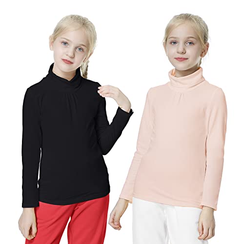 Kid Nation Girls Turtleneck Shirt Cotton Turtle Neck T Shirts With Elastane Cute Long Sleeve T-Shirt Thermal Undershirts For Girls Black Pink 5-6 Years #TOP5