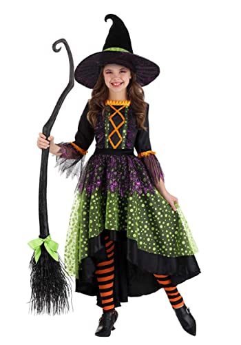 Disfraz de bruja para niñas colorido con leggings y sombrero miniatura 2