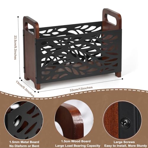 QILICHZ Magazine Holder,Wood Magazine Rack,Rustic Magazine File Holder,Magazine Storage Basket,Magazine Rack Floor,Farmhouse Magazine Organizer for Magazines,Books,Newspapers - Image 4