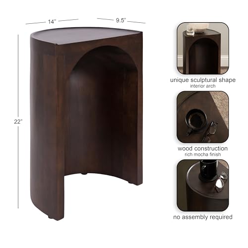 Kate and Laurel Metros Modern Arched Mango Wood Side Table, 14 x 10 x 22, Dark Brown, Transitional Sculptural End Table for Use as a Bedroom Nightstand or Living Room Plant Stand by Kate and Laurel - Used condition - Image 2