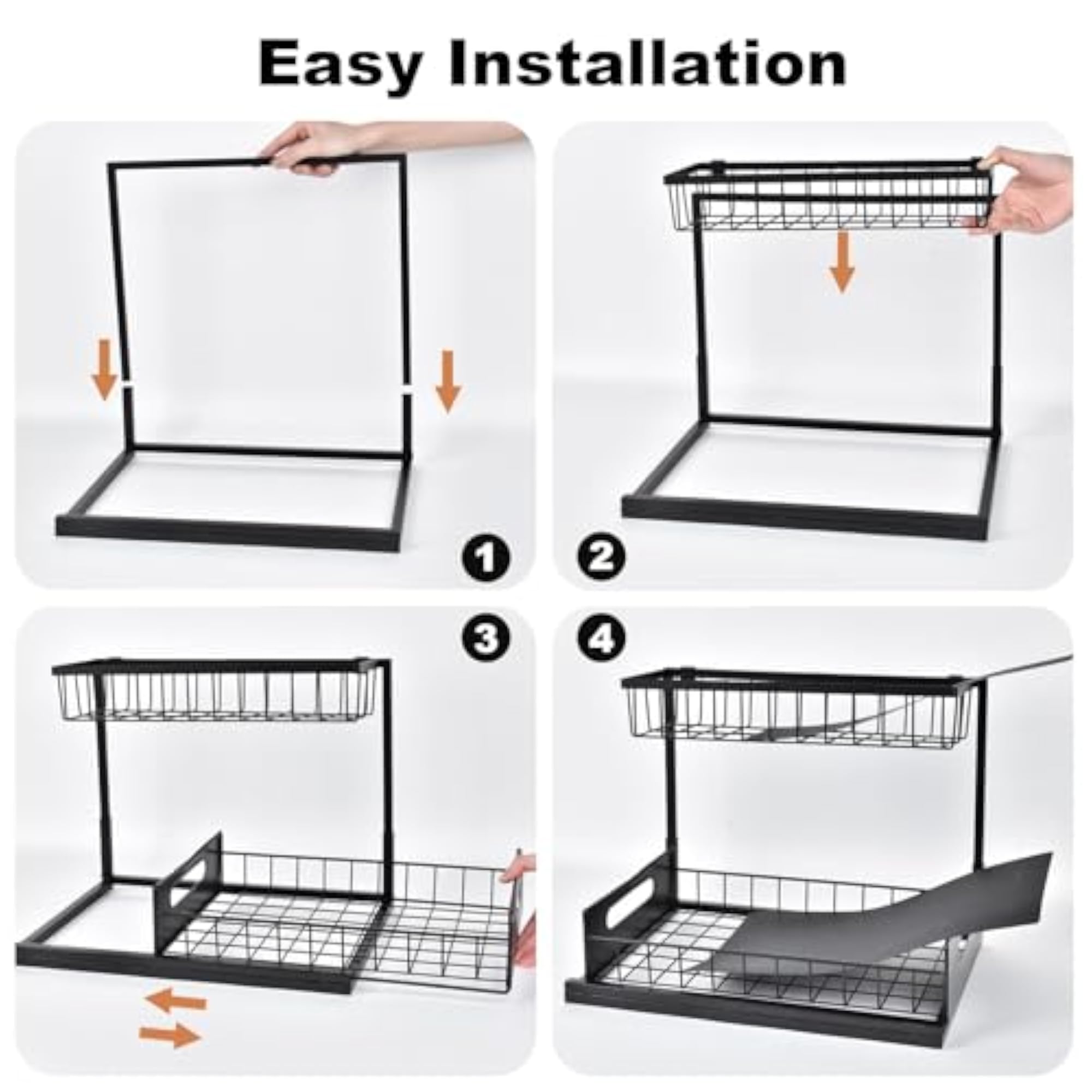 L-Shaped 2-Tier Under Sink Organizer with Sliding Drawer