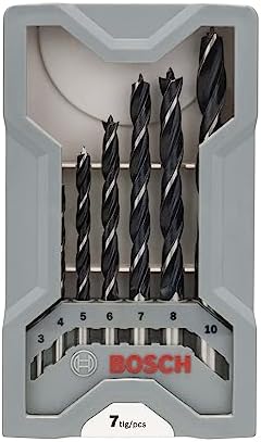 Bosch Accessories 7-częściowy zestaw wierteł spiralnych do drewna (do drewna miękkiego i twardego, Ø 3-10 mm, osprzęt do wiertarko-wkrętarki i stojaka wiertarskiego)