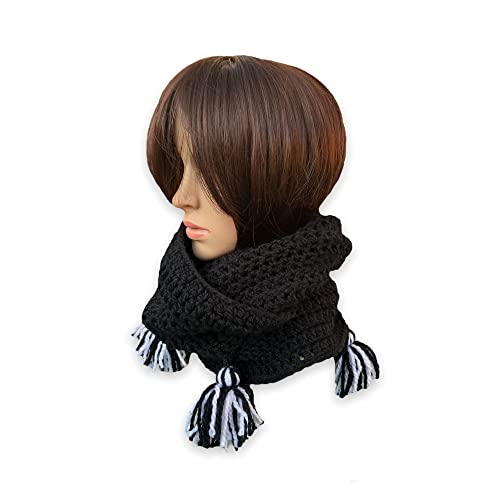 Handmade Wednesday Addams Snood. Black Infinity Scarf with Tassels. Nevermore Cowl. Friendship Snood.3