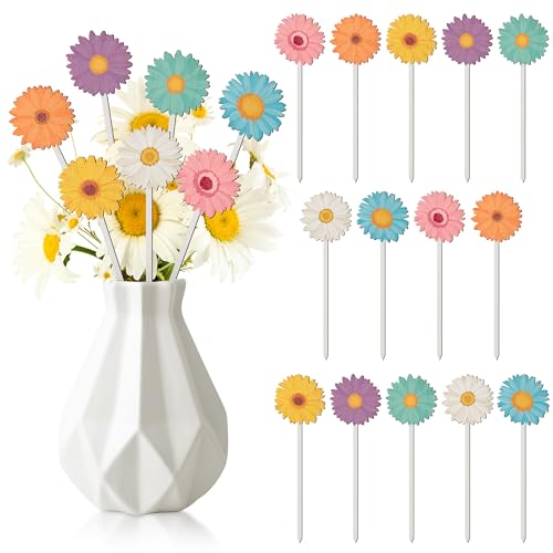 TICIAGA Spring Sunflower Wooden Picks - 14PCS Summer Daisy Wooden Decorative Pick for Home Vase Filler Colorful Flower Floral Picks for Flower Arrangements Spring Theme Farmhouse Decorations for Home