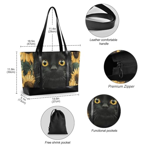 KLL Black Cat Sunflower Daisy Spring Sturdy laptop totes with zipper large tote Large Handbag for travel with bolso para laptop mujer4