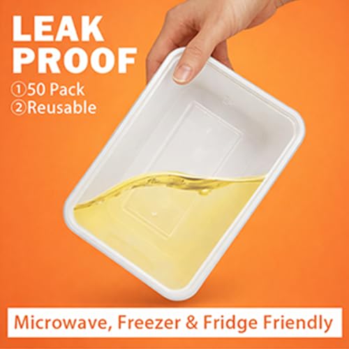 50-Pack Reusable Meal Prep Containers Microwave Safe Food Storage Containers with Lids, 28 oz - 1 Compartment Take Out Disposable Plastic Bento Lunch Box to Go, BPA Free - Dishwasher & Freezer Safe by Meallax - Image 3