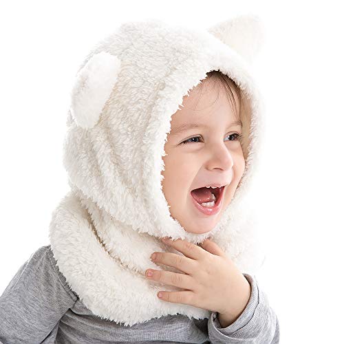 Baby Girls Boys Winter Warm Scarf Hat Kids Thick Earflap Hood Cap With Ear 6M-7T (White,S) #TOP2