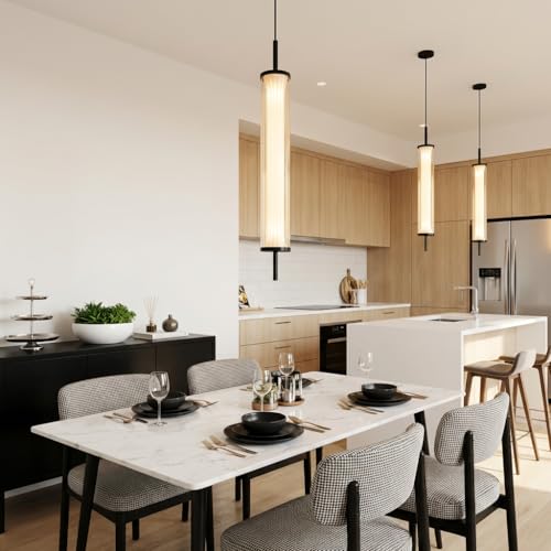 Image of Pendant Light for Ceiling | 3-Color CCT (Warm + Natural + Cold White) | Cylindrical Ribbed Acrylic & Metal Hanging Light for Bedroom Living Room Dining