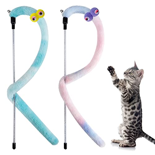 Jetczo Interactive Cat Rainbow Wand Toys, Cat Teaser Wand String Colorful Plush Spring Ribbon Charmer Stick With Bell For Indoor Cats Kittens Kitty-2 Pcs #TOP7