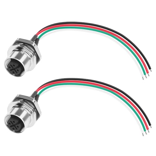TIENFOKOTA Lot de 2 câbles de connecteur femelle M12 à 4 broches, code A IP67, câble de capteur en cuivre étamé 22 AWG pour carte PCB 12 cm