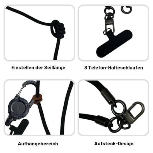 TESGADGETS Diebstahlsicheres Handyband, einziehbarer Handyhalter mit Gürtelclip, Handy-Lanyard mit Stahlseil, für Reisen, Wandern, Arbeit und Musikfestivals