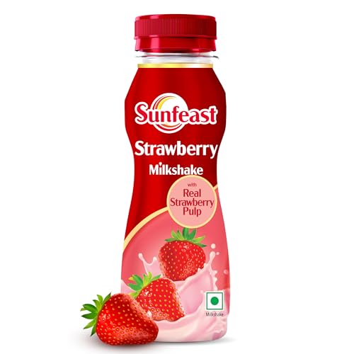 Sunfeast Strawberry Milkshake With Real Strawberry Pulp | Strawberry Milk Shake Bottle, 180 Ml
