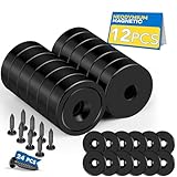 LOVIMAG Cabinet Magnets, 20lbs Rare Earth Magnets, 12Pack Strong Magnet with Holes and Iron Sheet,Neodymium Magnet with Screws for Holding Tools, Door, Magnetic Cabinet Locks-Black,0.63x0.19inch