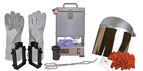 30 Oz QuikMelt Tabletop Furnace Sand Casting Set 5 Lbs Petrobond, Tongs, Crucible, Cast Iron Mold Flask Frame, Parting Powder, Flux, Safety Gear Melt Precious Metals